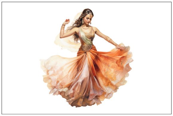 Download Indian Dancer in Orange Golden Dress PNG - India Collection