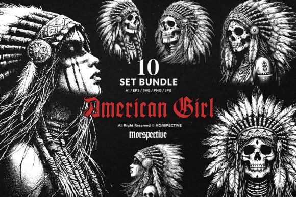 Download 10 Bundle Dark Art American Indian Skull - India Collection