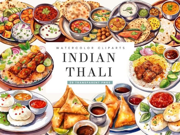 Download Watercolor Indian Thali Clipart Bundle - India Collection