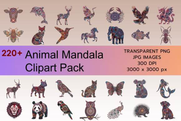 Download Animal Mandala Clipart Bundle - Mandala clipart Collection